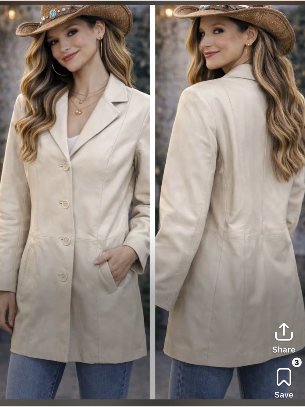 Women's Cream Leather Button-Front Blazer Jacket | Italian Fashion $689